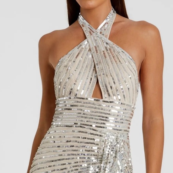 MacDuggal Gown New Size 8 silver sequence and tan - Picture 8 of 9